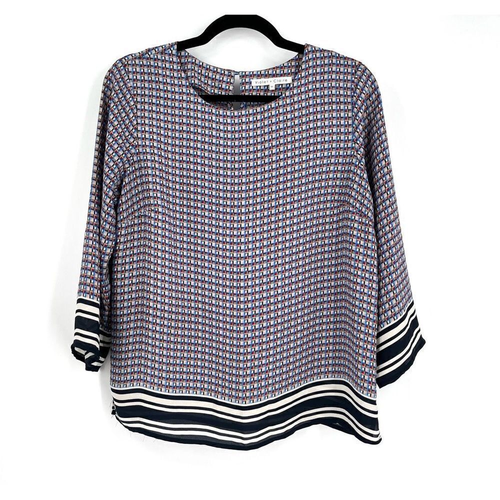 Violet + Claire Geometric Blouse Top Multicolor Career Casual Size M‎ Coastal